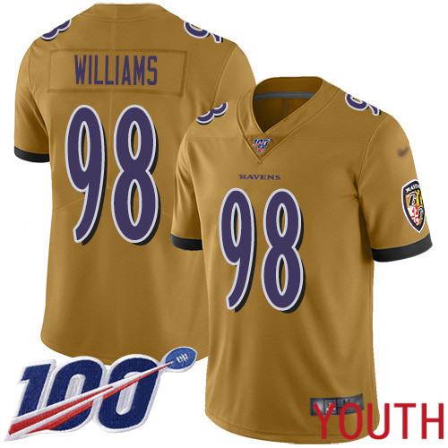 Baltimore Ravens Limited Gold Youth Brandon Williams Jersey NFL Football #98 100th Season Inverted Legend